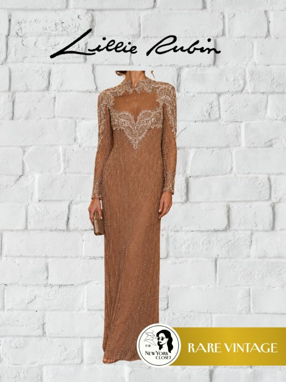 Lillie Rubin RARE Vintage Hand-Beaded Silk Gown - Size 8 - Old Hollywood Glamour
